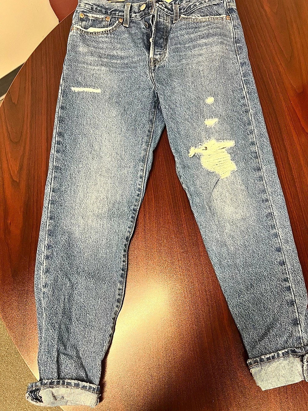Levi’s Premium Select Distressed Straight Leg Jeans in Blue Waist 27